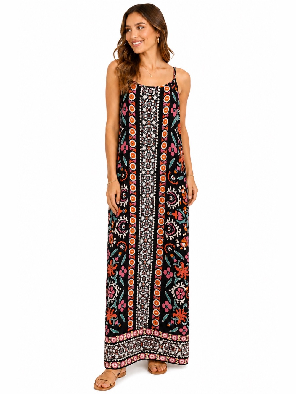 Vince Camuto Floral Boho Maxi Dress Size M Black Multicolor NWT